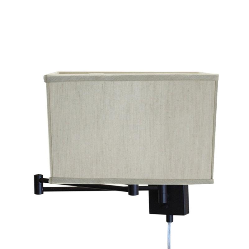 Dimmable Swing Arm Wall Light Bronze Brown Finish with Textured Oatmeal Rectangular Lampshade  |   Swing Arm Lights Swing Arm Lights Beige