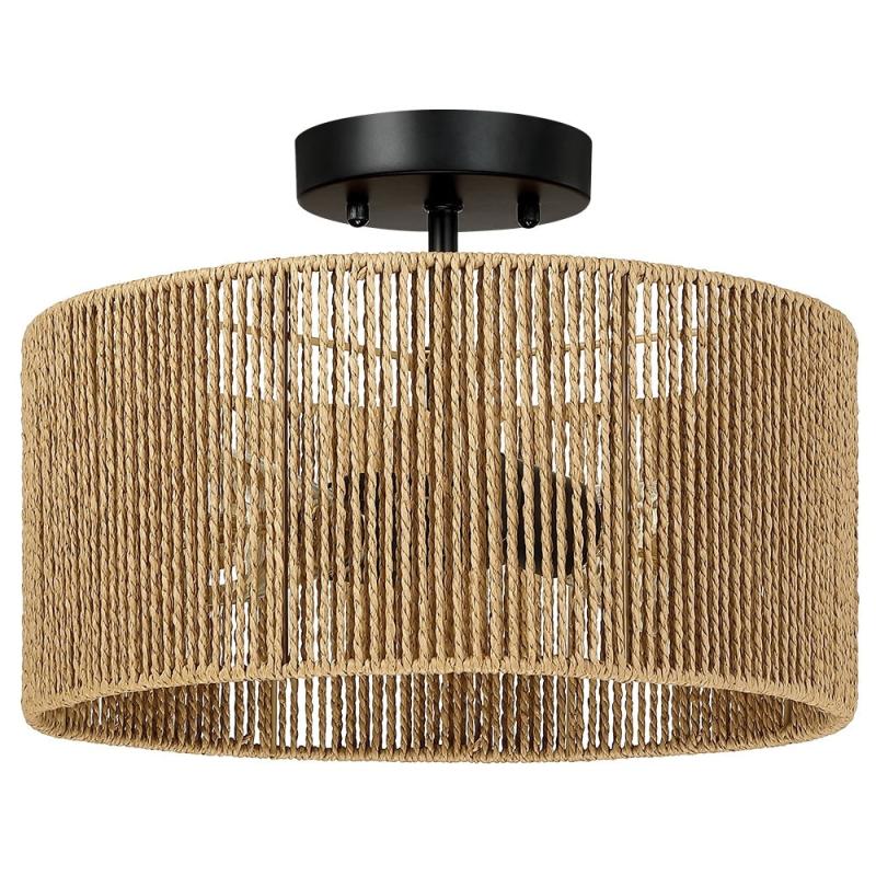 Dorn 2-Light Woven Rope Drum Semi-Flush Mount Ceiling Light – 14″W  |   Semi-Flush Mount Ceiling Lights Ceiling Lighting Semi-Flush Mount Ceiling Lights