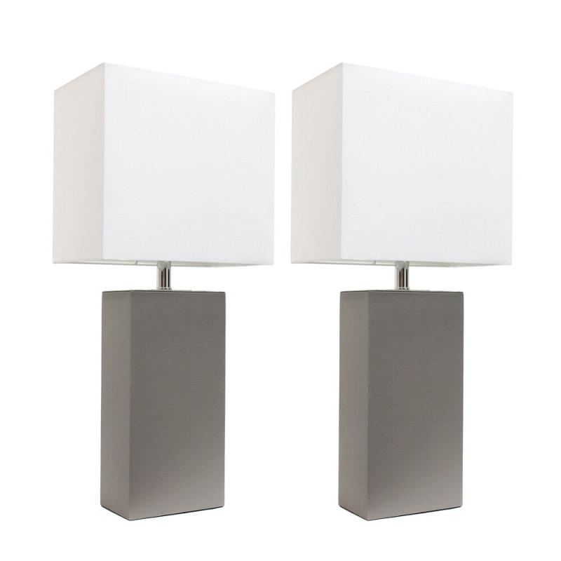 Fairway Grey/White Leather Modern Table Lamps (Set of 2)  |   Lamp Sets Lamp Sets Lamp Sets