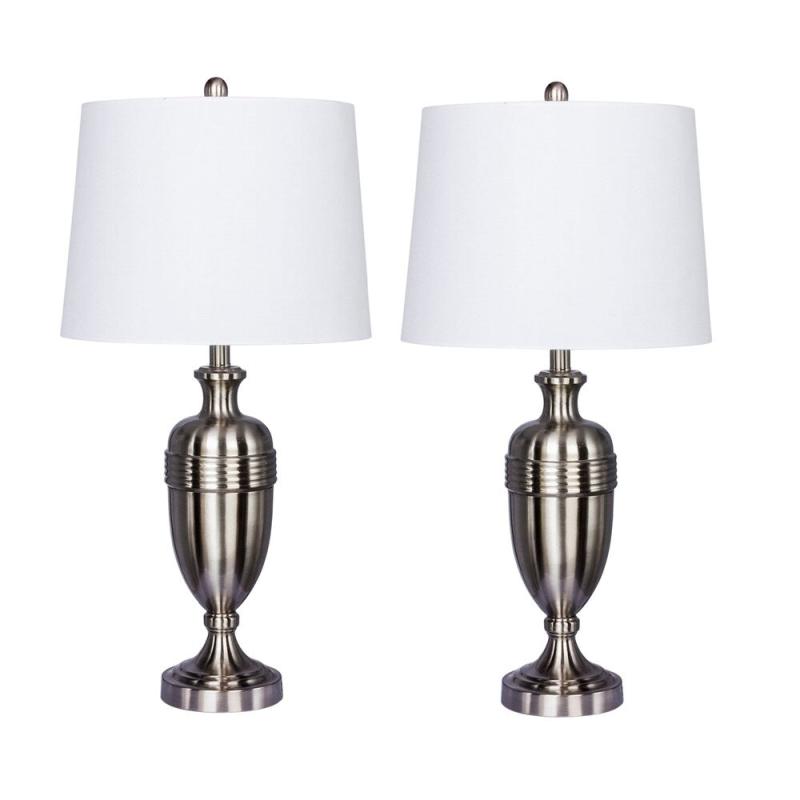 Fangio Lighting’s 1590BS Pair of 29.25 in. Brushed Steel Table Lamps  |   Lamp Sets Lamp Sets Lamp Sets