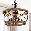 Farmhouse 5-Light Cage Rustic Wood Chandelier, Adjustable Industrial Pendant Ceiling Light for Kitchen Dining Room  |   Chandeliers Ceiling Lighting Chandeliers