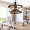 Farmhouse 5-Light Cage Rustic Wood Chandelier, Adjustable Industrial Pendant Ceiling Light for Kitchen Dining Room  |   Chandeliers Ceiling Lighting Chandeliers