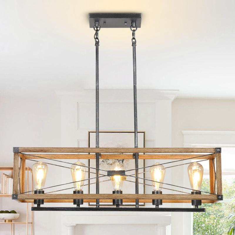 Farmhouse Black Rectangular Chandelier 5-Light Kitchen Island Lighting  |   Flush Mount Wall Lights Flush Mount Wall Lights Black, Yellow