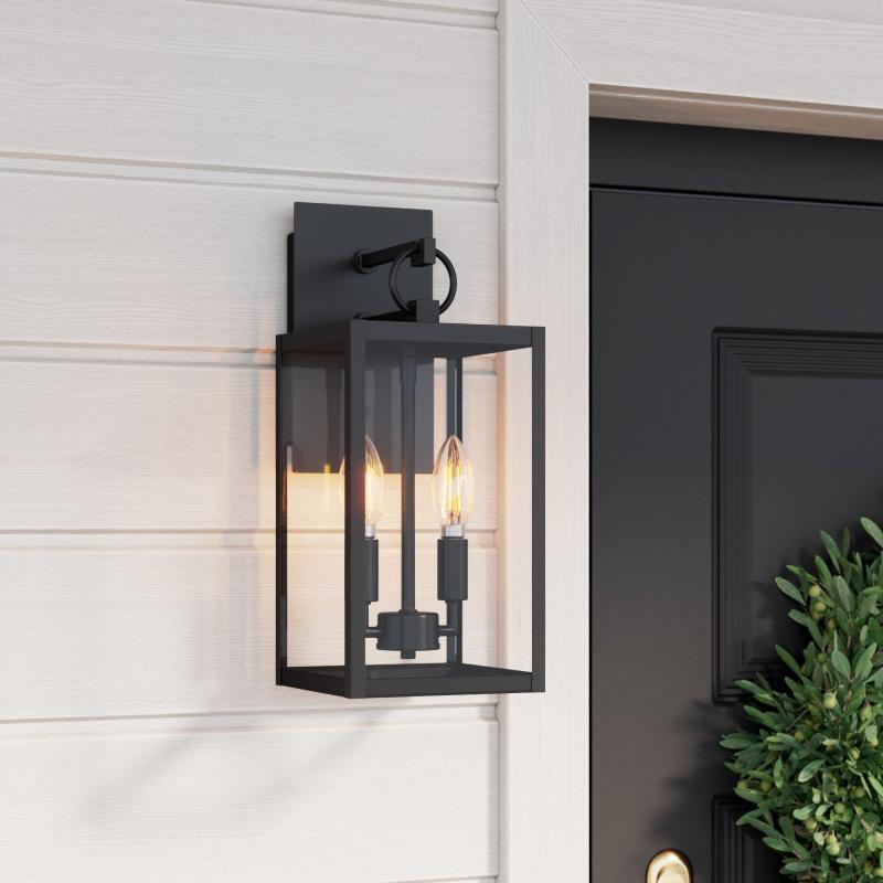 Ferris Outdoor Black Wall Sconce Light Fixture with Iron Frame and Glass  |   Wall Sconces Wall Lighting Wall Sconces