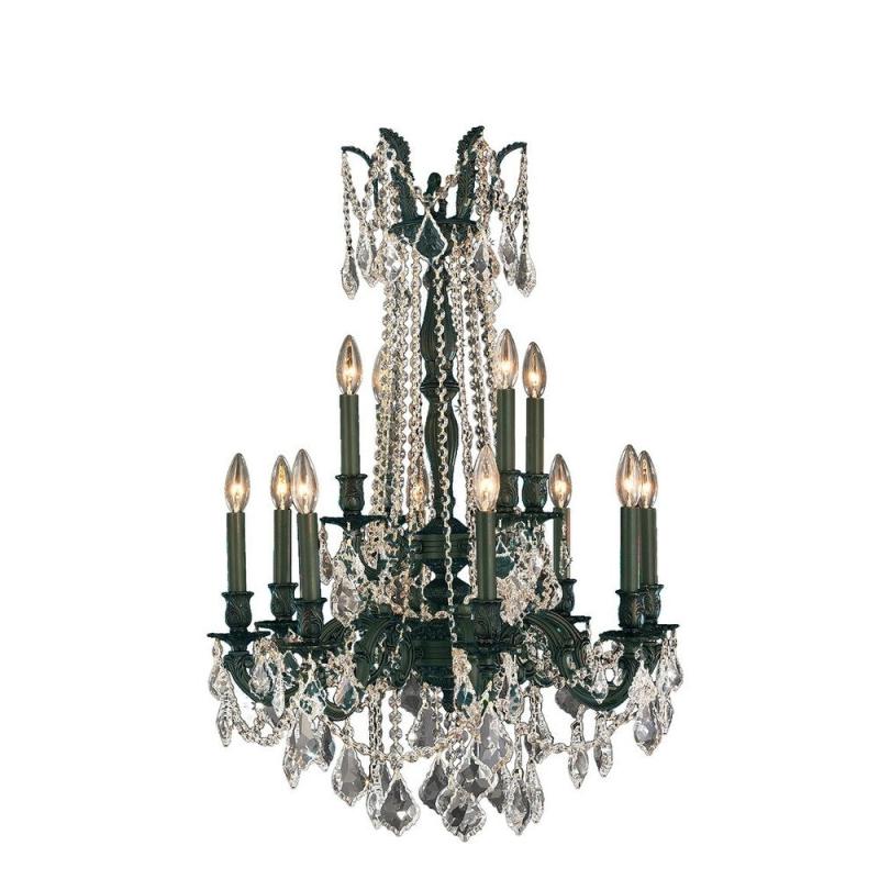 French Regency 12 Light Dark Bronze Finish Crystal Chandelier 24″ D x 36″ H Two 2 Tier Large  |   Chandeliers Ceiling Lighting Chandeliers