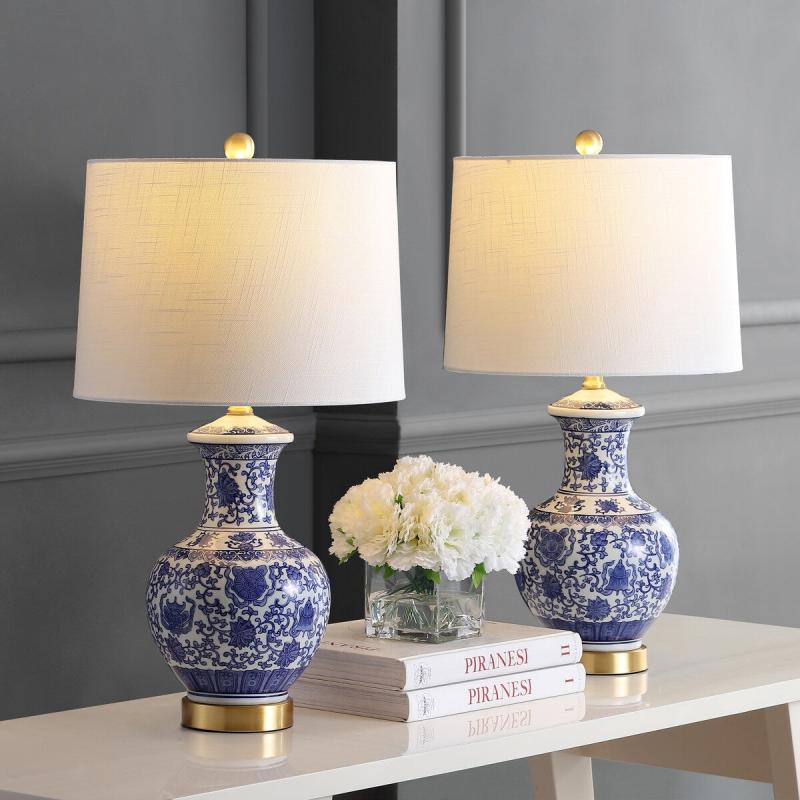 Gemma 25.25″ Ceramic/Metal LED Table Lamp, Blue/White (Set of 2)  |   Lamp Sets Lamp Sets Lamp Sets