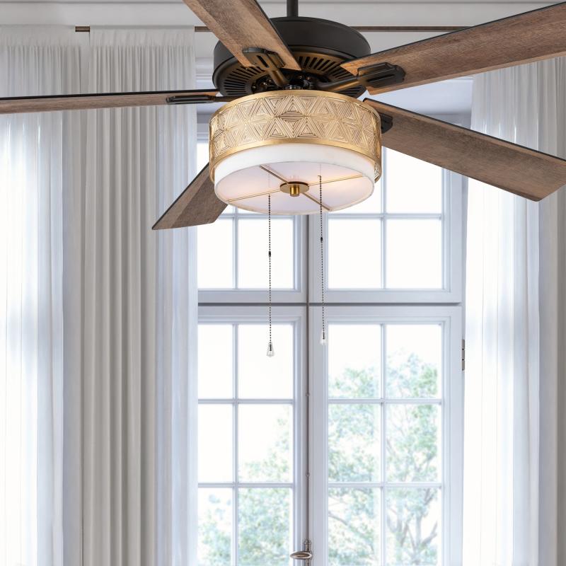 Gianna Gold Metal and Fabric 52in. 2-Light Ceiling Fan – 52″ x 52″ x 13.75″/18.75″  |   Ceiling Fans Ceiling Fans Ceiling Fans