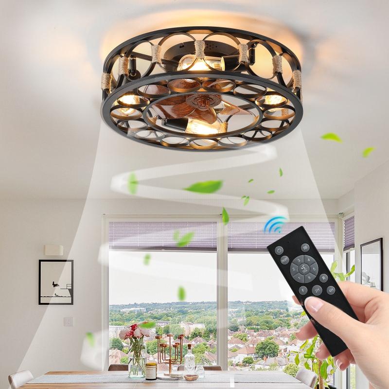 Glendale Modern 20in. Caged Ceiling Fan with Lights, Farmhouse Flush Mount Fan Lights, 6 Speeds with Remote,Bulbs Include  |   Ceiling Fans Ceiling Fans Ceiling Fans