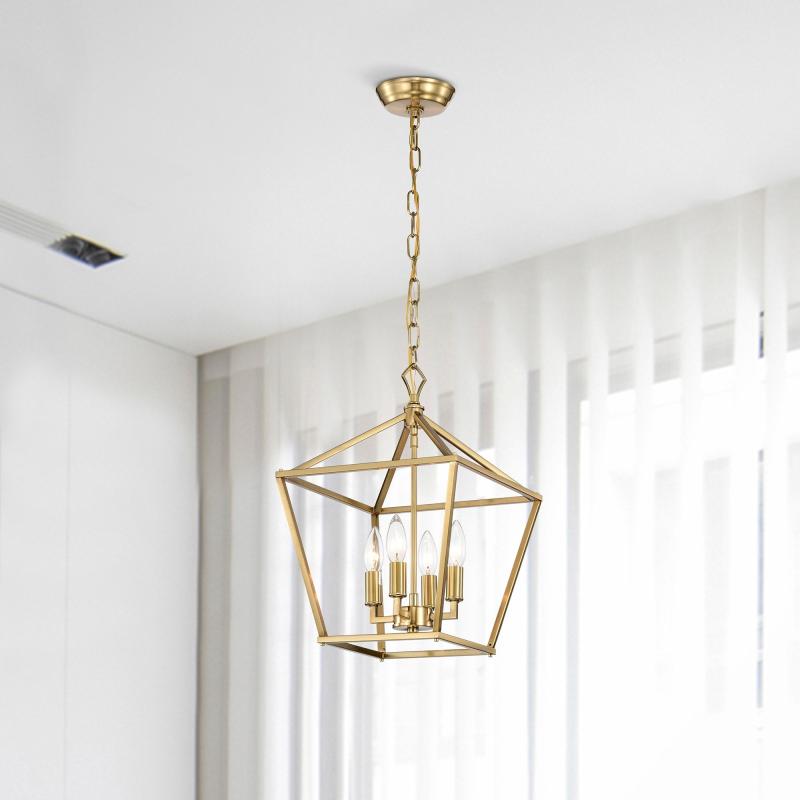 Gold Finish 4-Light 12 in. Modern Lantern Cage Pendant  |   Kitchen Lighting Kitchen Lighting Gold