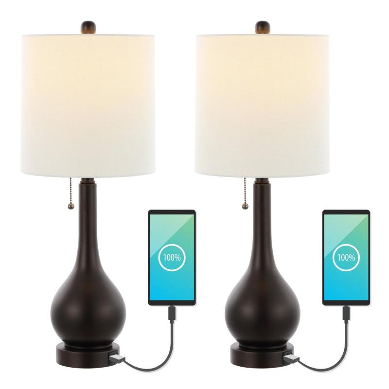 Grant 24″ Modern Classic Gourd Iron LED Table Lamp with Pull-Chain with Dual USB Charging Port (Set of 2)  |   Lamp Sets Lamp Sets Lamp Sets