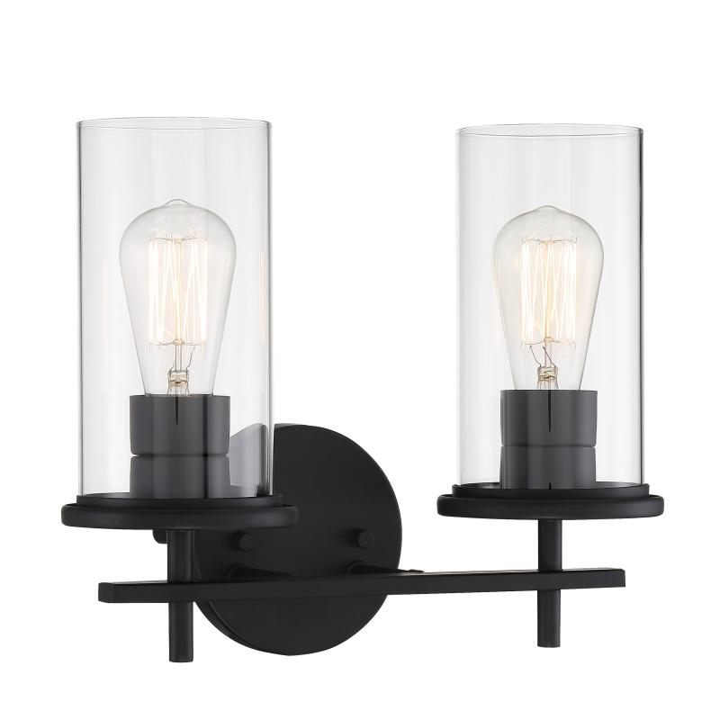 Haisley Coal & Clear Glass 2 Light Bath Bar  |   Flush Mount Wall Lights Flush Mount Wall Lights Coal