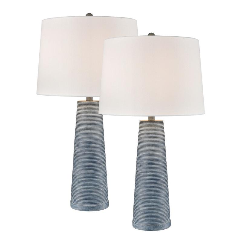 Home Kent Dark Blue With White Linen Shade 1 Light Table Lamp  |   Lamp Sets Lamp Sets Dark Blue