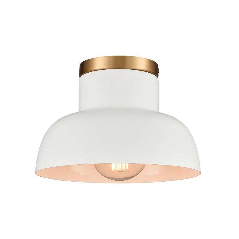 Home Lewellen Matte White With White Dome Shade 1 Light Semi Flush  |   Semi-Flush Mount Ceiling Lights Ceiling Lighting Matte White