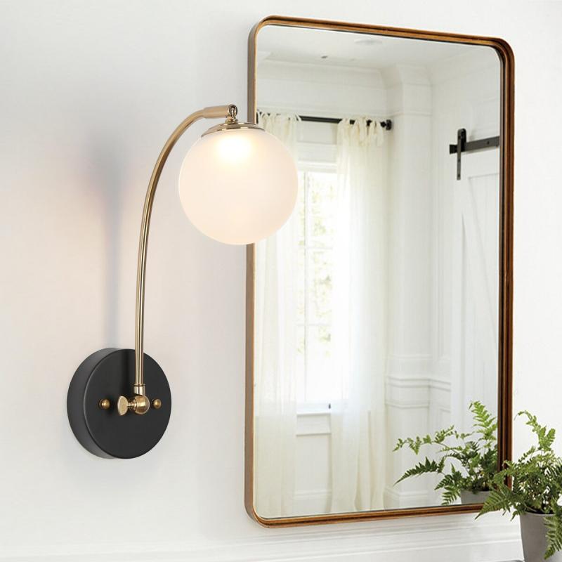 Icey 1-Light Modern Frosted Glass LED Black Gold Wall Sconce Globe Bathroom Vanity Light – 4.7″ L x 12″ W x 15″ H  |   Wall Sconces Wall Lighting Wall Sconces