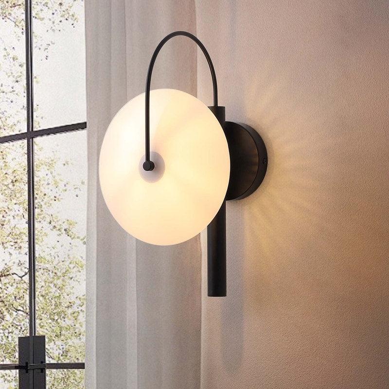 Indoor Modern Wall Sconce with Milky White Glass 1-Light LED Flush Mounted Wall Sconce for Foyer Hallway Bedroom  |   Wall Sconces Wall Lighting Black