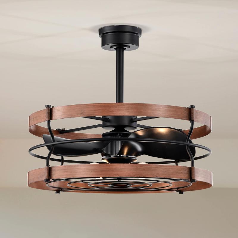 Isla 26 Inch Drum Style Wood Shade Fandelier with Light  |   Ceiling Fans Ceiling Fans Ceiling Fans