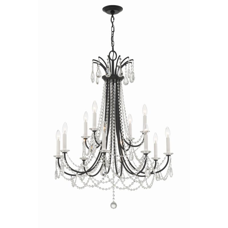 Karrington 12 Light Matte Black Chandelier – 30″W x 40″H  |   Chandeliers Ceiling Lighting Chandeliers