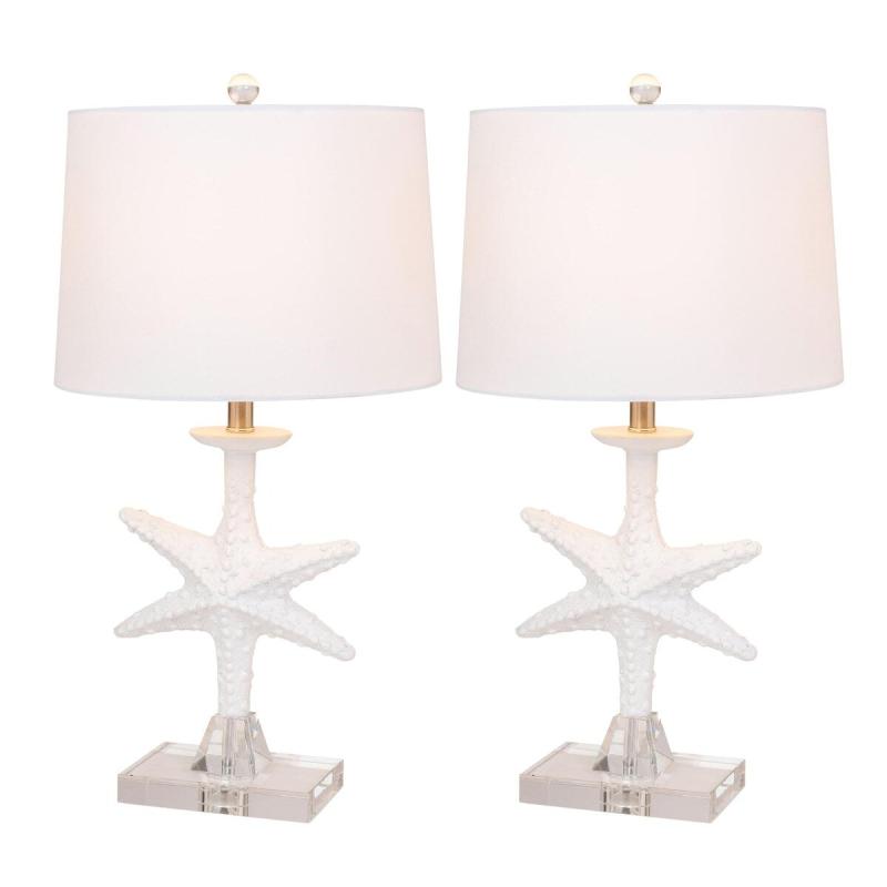 Lighting 28″ White Coastal Starfish Table Lamps With Crystal Base (Set of 2) 3-Way Switch  |   Lamp Sets Lamp Sets Lamp Sets