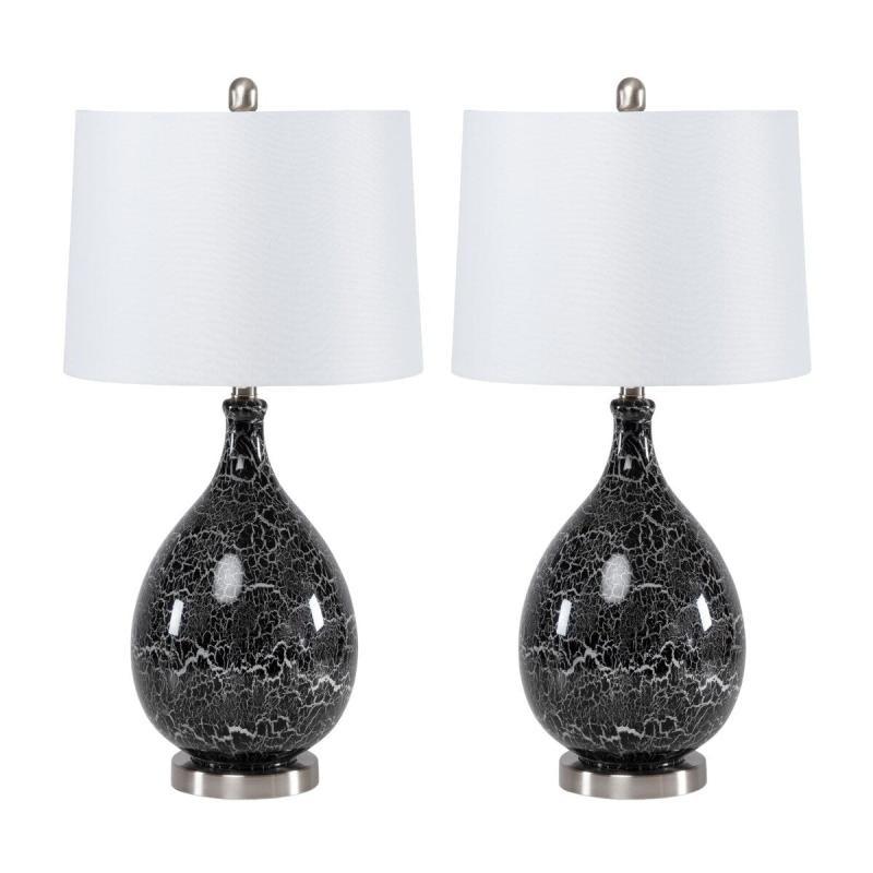 Lighting Stunning Glass Grey/Silver Timeless Table Lamp with Linen Shade (Set of 2) 3-Way Switch  |   Lamp Sets Lamp Sets Grey