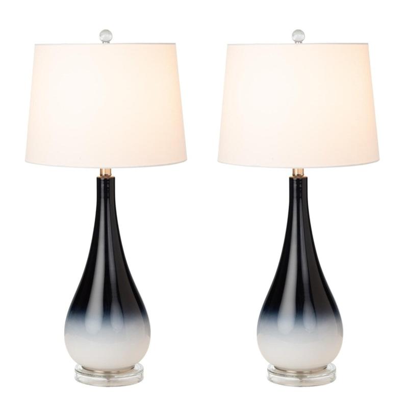 Lighting Stunning Ombre Black/White Glass Table Lamps with Linen Shade (Set of 2) 3-Way Switch  |   Lamp Sets Lamp Sets Black