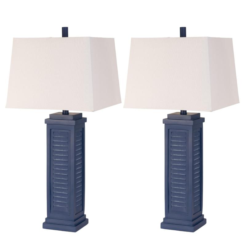 Lighting Stunning Shutter Navy Blue Table Lamps with Linen Shade, USB Charging port (Set of 2) 3-Way Switch  |   Lamp Sets Lamp Sets Blue