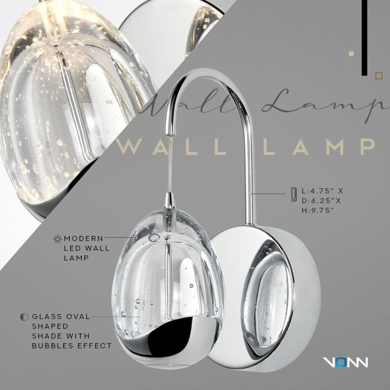 Lighting Venezia VAW1201CH ETL Certified Integrated LED Wall Sconce Light with Clear Glass Globe Shade, Polished Chrome  |   Flush Mount Wall Lights Flush Mount Wall Lights Chrome