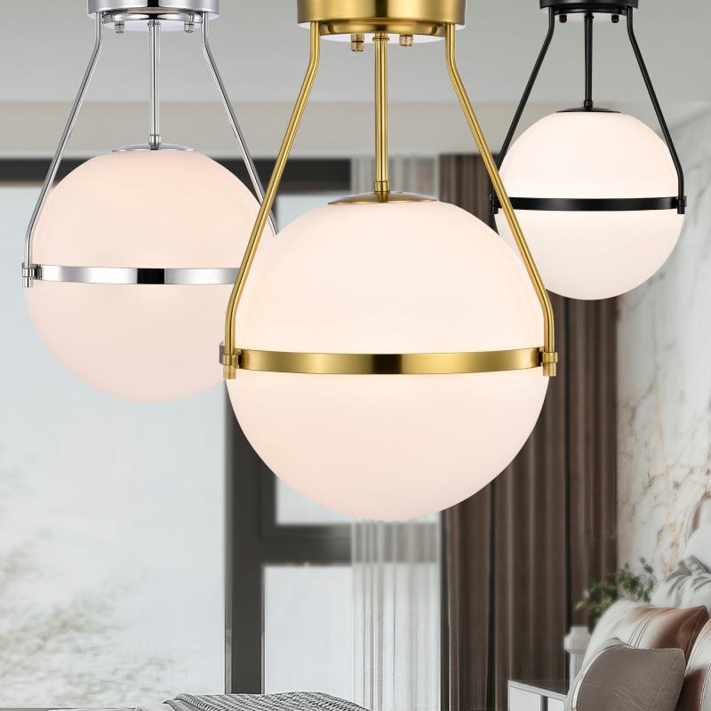 Lomique Contemporary Semi-Flushmount Ceiling Lamp Metal with Frosted Globe  |   Semi-Flush Mount Ceiling Lights Ceiling Lighting Semi-Flush Mount Ceiling Lights