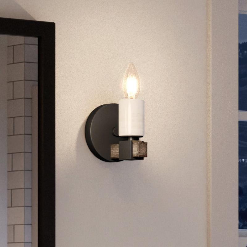 Luxury Modern Farmhouse Wall Sconce, 5″H x 5″W, with Farmhouse Style, Matte Black,  |   Wall Sconces Wall Lighting Matte Black