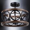 Luxury New-Traditional Ceiling Light, 13H x 16W, with Old-World Style, Matte Black and Brown Wood, BWB2131  |   Semi-Flush Mount Ceiling Lights Ceiling Lighting Matte Black And Brown Wood