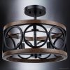 Luxury New-Traditional Ceiling Light, 13H x 16W, with Old-World Style, Matte Black and Brown Wood, BWB2131  |   Semi-Flush Mount Ceiling Lights Ceiling Lighting Matte Black And Brown Wood