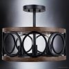 Luxury New-Traditional Ceiling Light, 13H x 16W, with Old-World Style, Matte Black and Brown Wood, BWB2131  |   Semi-Flush Mount Ceiling Lights Ceiling Lighting Matte Black And Brown Wood