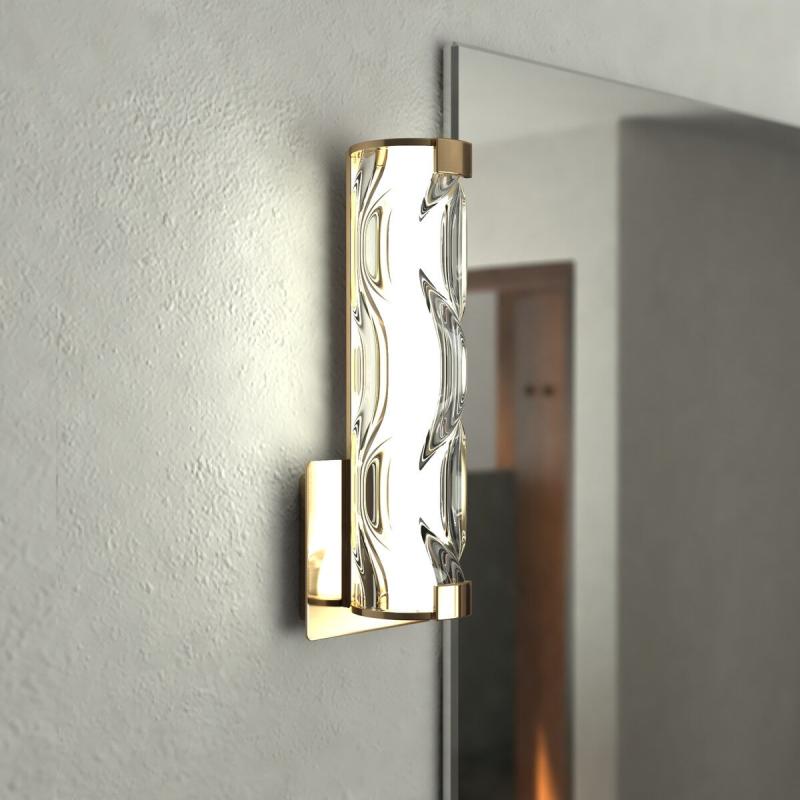 Marseille 1 Light LED Bathroom Vanity Fixture with Clear Wave Glass  |   Wall Sconces Wall Lighting Chrome/Matte Black/Natural Brass