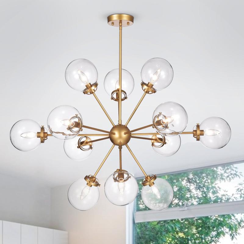 Masakee 12-light Sputnik Metal Chandelier with Clear Glass Globe Shades  |   Chandeliers Ceiling Lighting Chandeliers