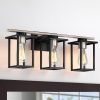 Matt Black/Wood Tone Rustic Farmhouse Bathroom Vanity Light with Open Cage Shades  |   Bathroom Lighting Bathroom Lighting Bathroom Lighting