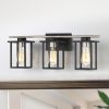 Matt Black/Wood Tone Rustic Farmhouse Bathroom Vanity Light with Open Cage Shades  |   Bathroom Lighting Bathroom Lighting Bathroom Lighting