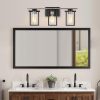 Matt Black/Wood Tone Rustic Farmhouse Bathroom Vanity Light with Open Cage Shades  |   Bathroom Lighting Bathroom Lighting Bathroom Lighting