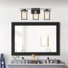 Matt Black/Wood Tone Rustic Farmhouse Bathroom Vanity Light with Open Cage Shades  |   Bathroom Lighting Bathroom Lighting Bathroom Lighting