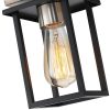 Matt Black/Wood Tone Rustic Farmhouse Bathroom Vanity Light with Open Cage Shades  |   Bathroom Lighting Bathroom Lighting Bathroom Lighting