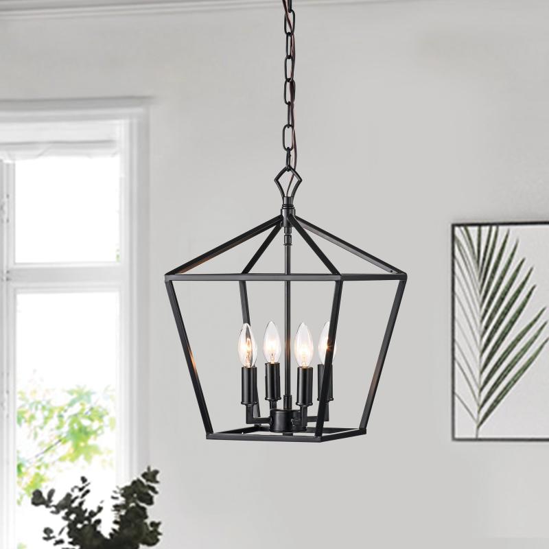 Matte Black 4-Light Lantern Pendant 12 in with Nickel or Black Sleeve  |   Kitchen Lighting Kitchen Lighting Kitchen Lighting