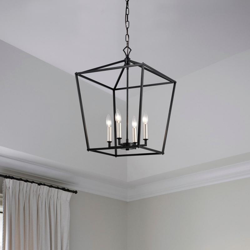 Matte Black 4-Light Lantern Pendant 16 in with Nickel or Black Sleeve – 16 in. W x 16 in. D x 20.5 in. H  |   Kitchen Lighting Kitchen Lighting Kitchen Lighting