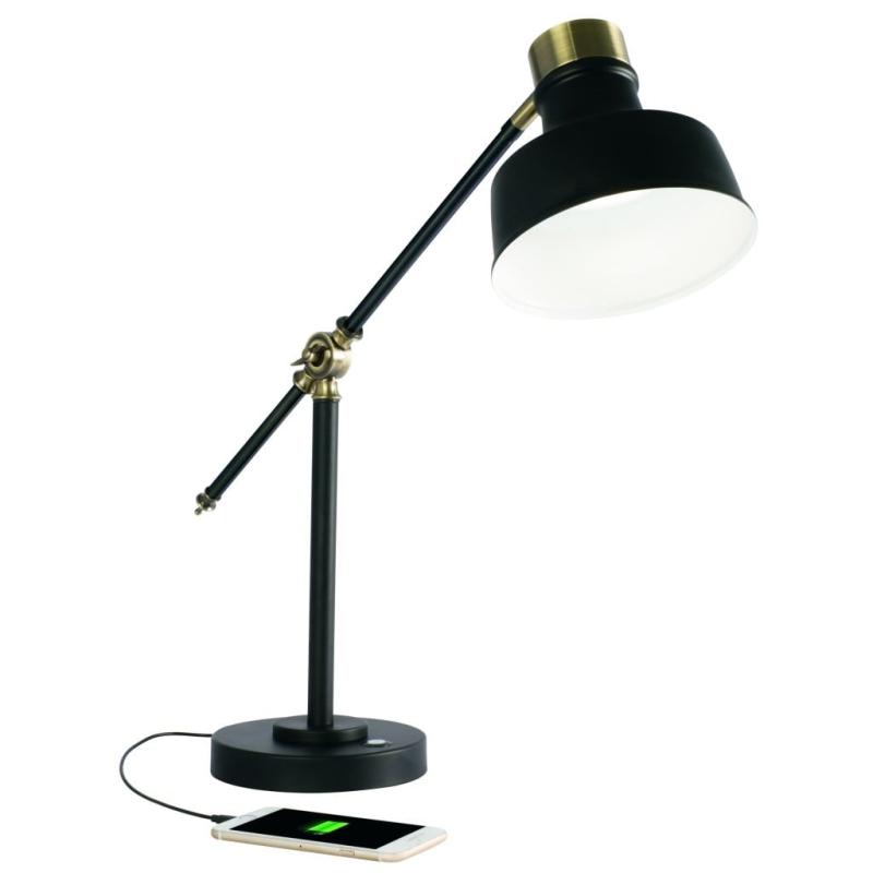 Matte Black and Antiqued Brass LED Adjustable Desk Lamp  |   Desk Lamps Desk Lamps Black