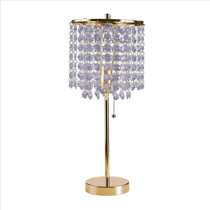 Metal Stalk Design Table Lamp with Hanging Crystals Shade, Gold – 20.25 H x 8 W x 8 L Inches  |   Desk Lamps Desk Lamps Desk Lamps