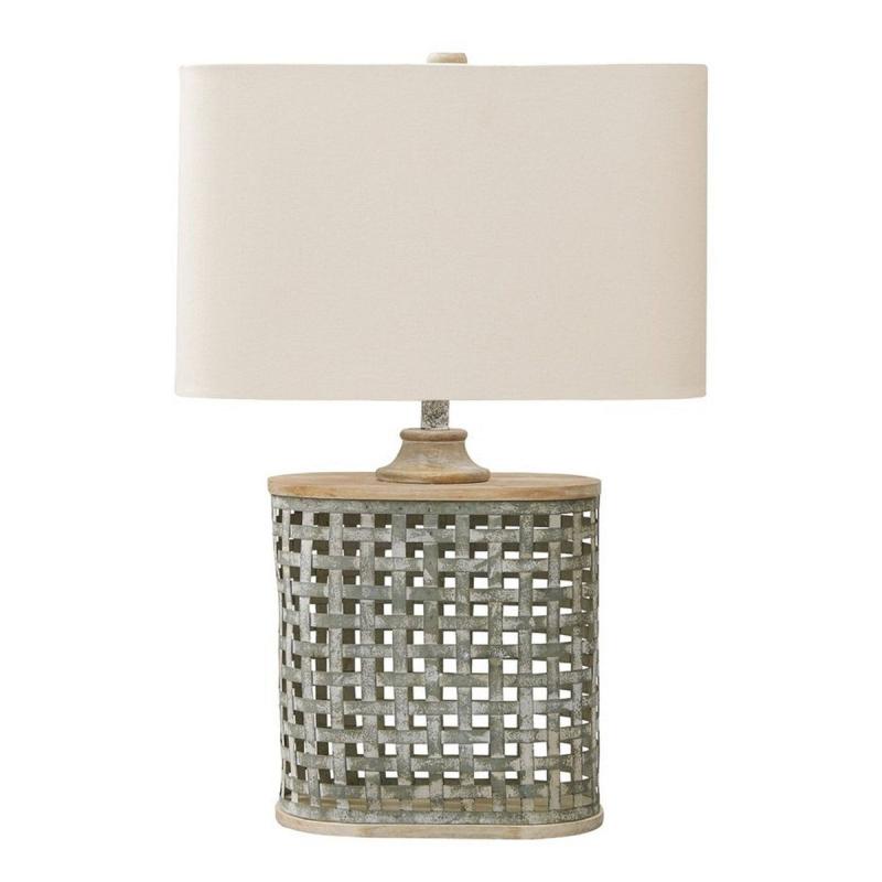 Metal Table Lamp with Lattice Design Body and Hardback Shade,Gray and Beige – 28.75 H x 19 W x 11.25 L  |   Desk Lamps Desk Lamps Desk Lamps