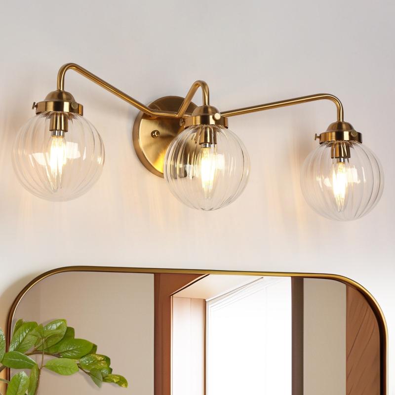 Mid-Century Modern 3-Light Gold Bathroom Vanity Lights Globe Glass Wall Sconces – Copper Gold – 22″Lx6.8″Wx7.4″H  |   Bathroom Lighting Bathroom Lighting Bathroom Lighting