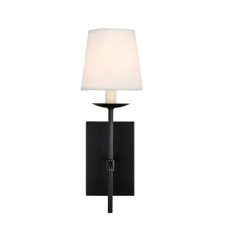 Miles 1-light Contemporary Wall Sconce with White Fabric Shade  |   Wall Sconces Wall Lighting Brass And Black/Black/Burnished Nickel