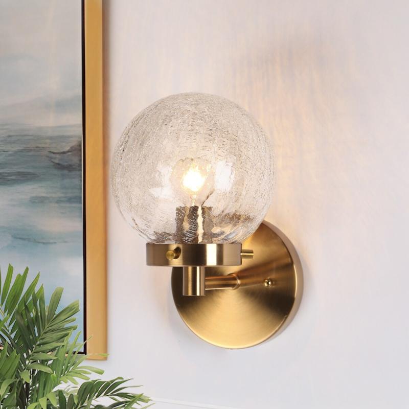 Modern 1-Light Gold Vantity Light Globe Glass Wall Sconces – W 5″ x D 7.5″ x H 8.7″  |   Bathroom Lighting Bathroom Lighting Bathroom Lighting