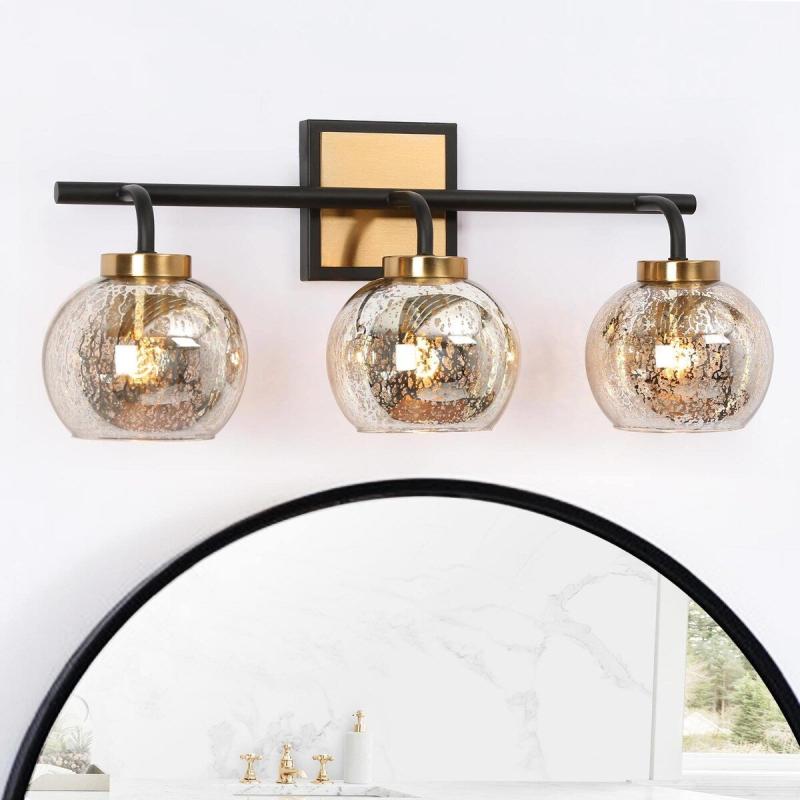 Modern 1/2/3/4-Light Black Gold Bathroom Vanity Lights Mercury Glass Wall Sconces  |   Bathroom Lighting Bathroom Lighting Bathroom Lighting