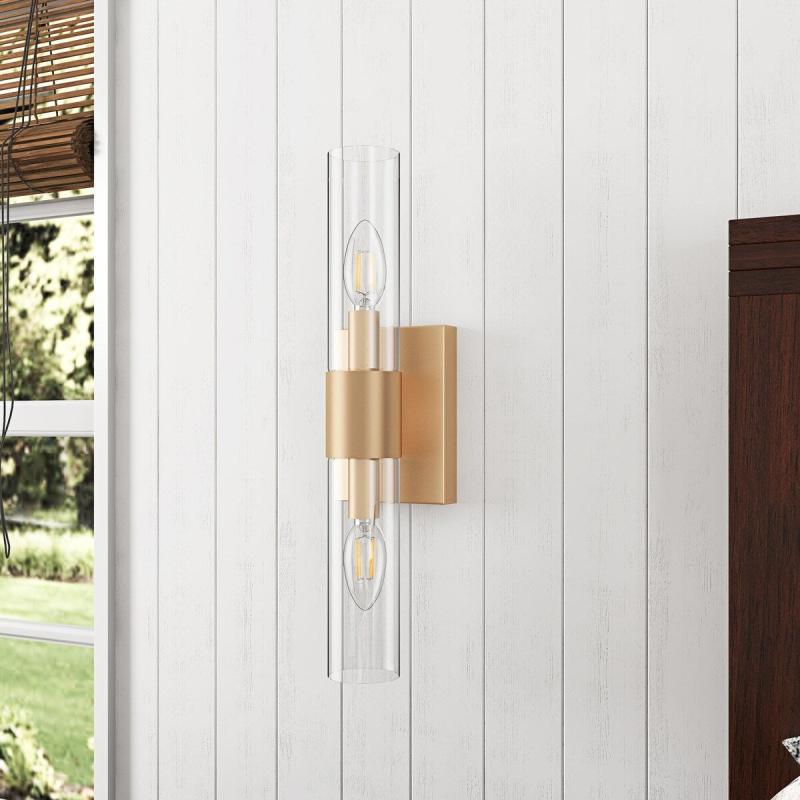 Modern 2-Light Cylinder Clear Glass Candle Wall Sconce for Bathroom Hallway  |   Wall Sconces Wall Lighting Wall Sconces