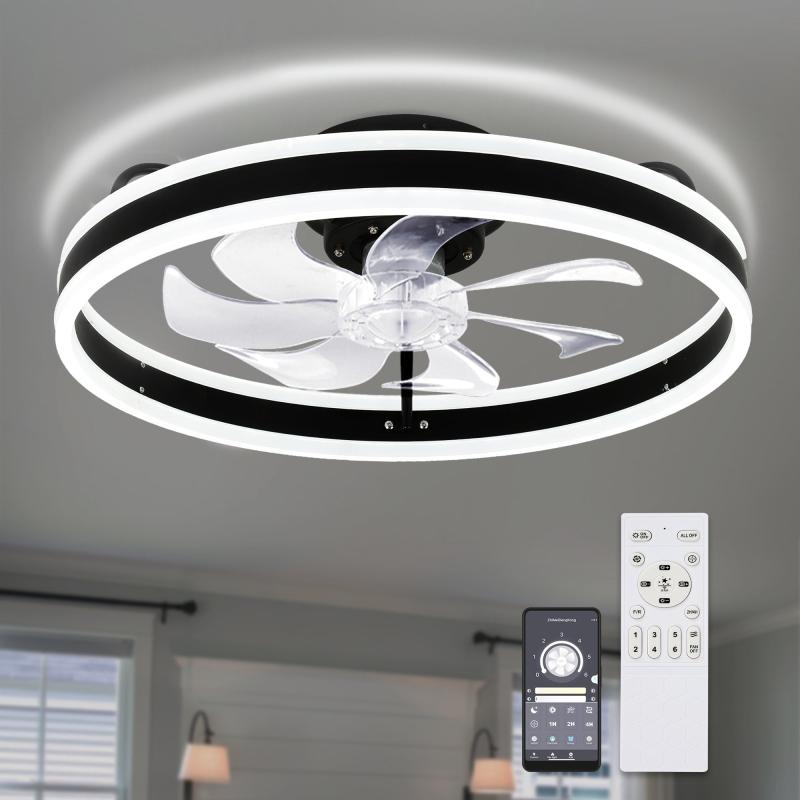 Modern 20-In Low Profile Flush Mount Ceiling Fans with Lights and Smart APP Remote Control Ceiling Light for Bedroom  |   Ceiling Fans Ceiling Fans Ceiling Fans