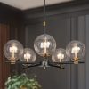 Modern 5-Light Black Gold Wheel Chandelier Globe Glass Pendant Lights for Dining Room – 22″ D x 14″ H  |   Chandeliers Ceiling Lighting Chandeliers